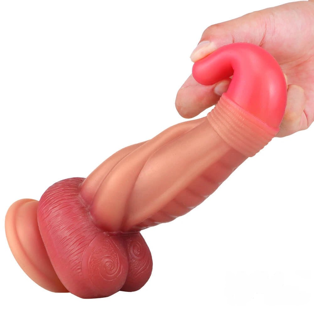 Ombre pink liquid silicone fantasy dildo with suction cup base, photo 4