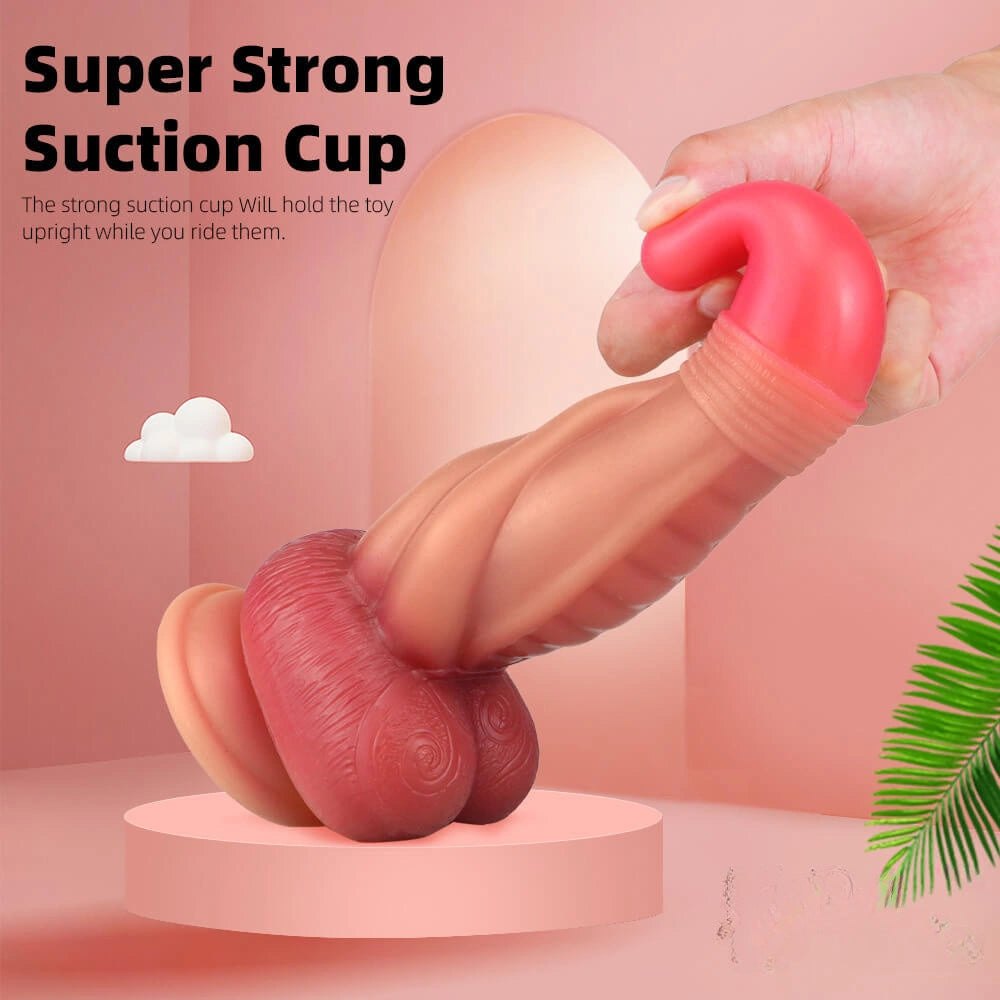 Ombre pink liquid silicone fantasy dildo with suction cup base, photo 5