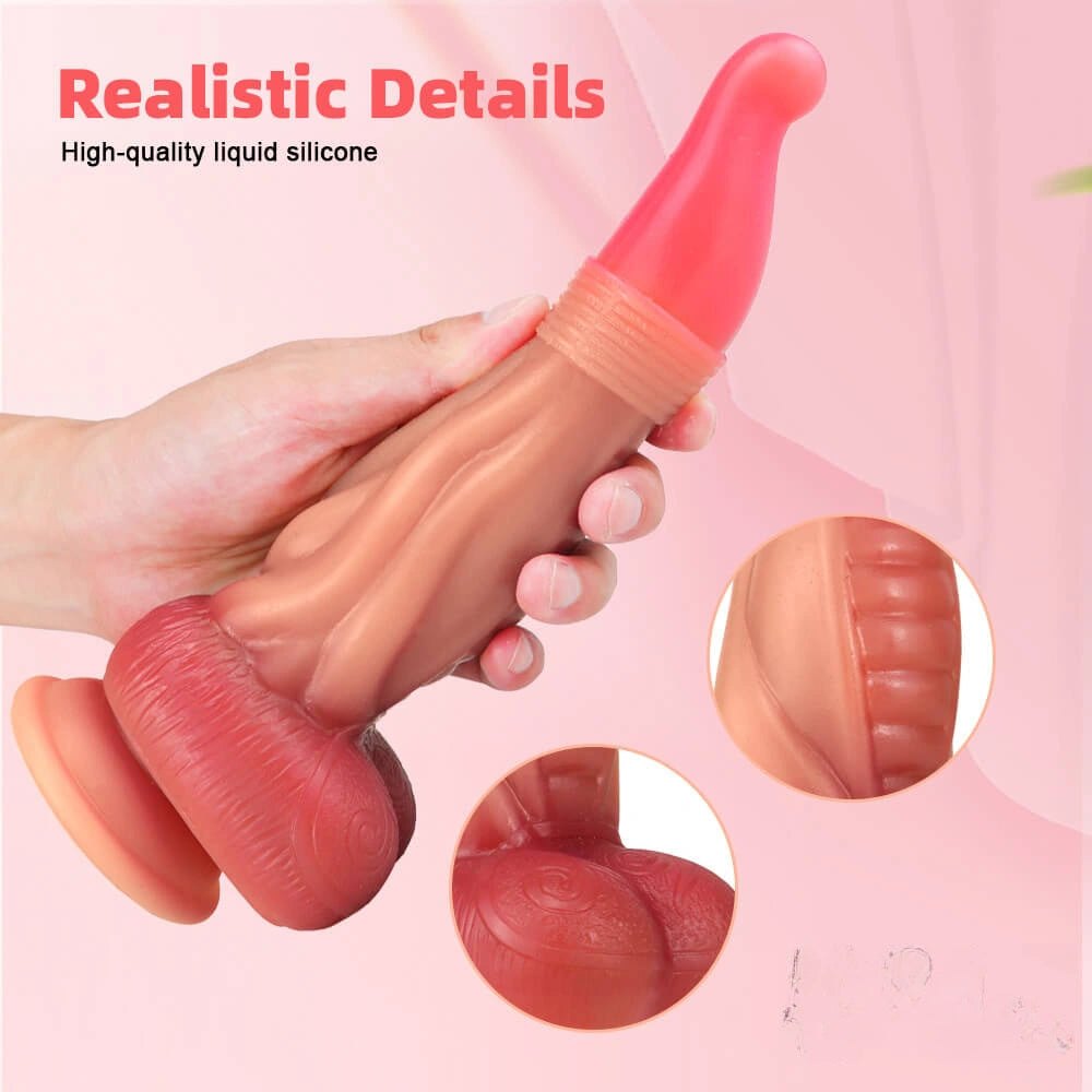 Ombre pink liquid silicone fantasy dildo with suction cup base, photo 6