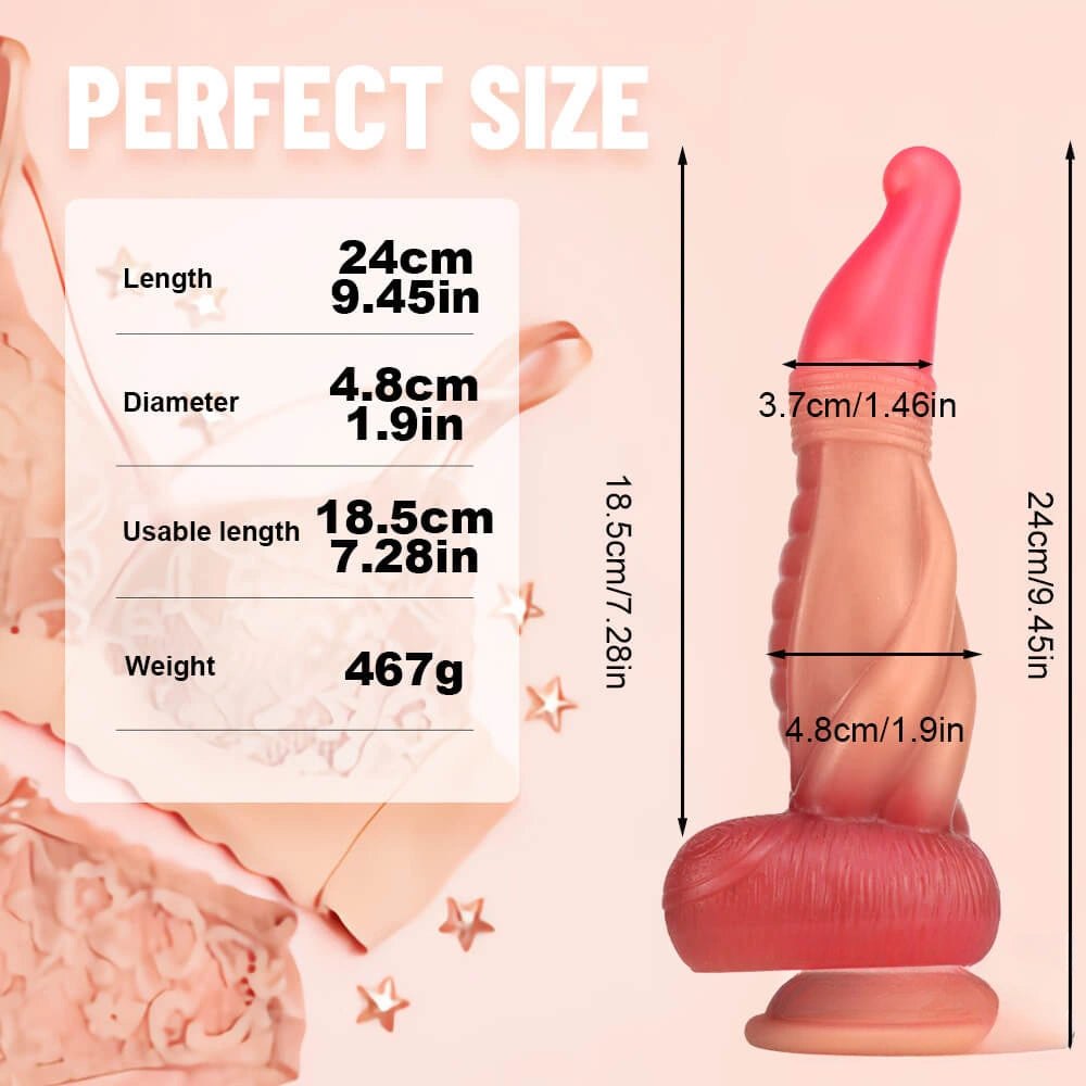 Ombre pink liquid silicone fantasy dildo with suction cup base, photo 9