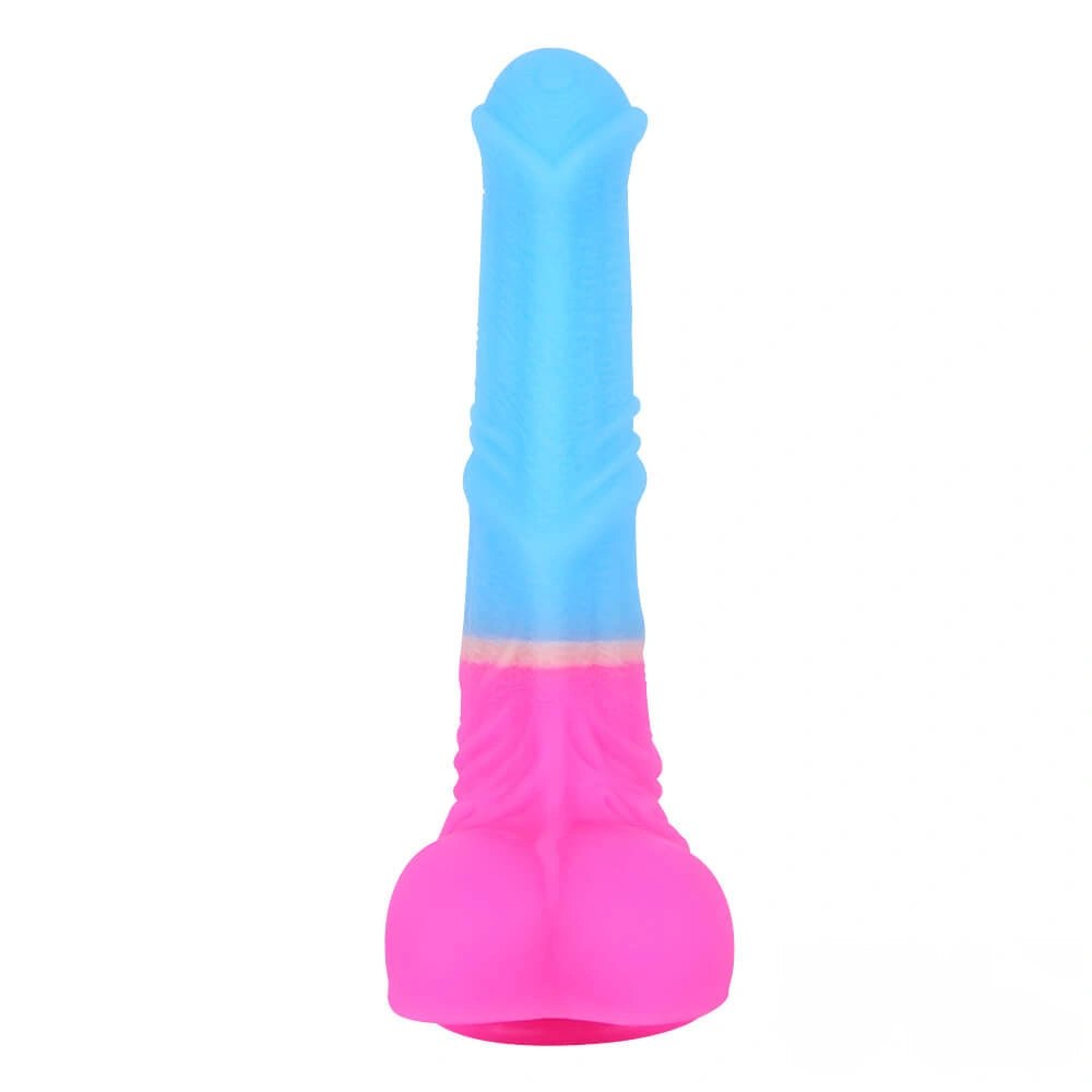 Blue to pink ombre liquid silicone realistic dildo, photo 3