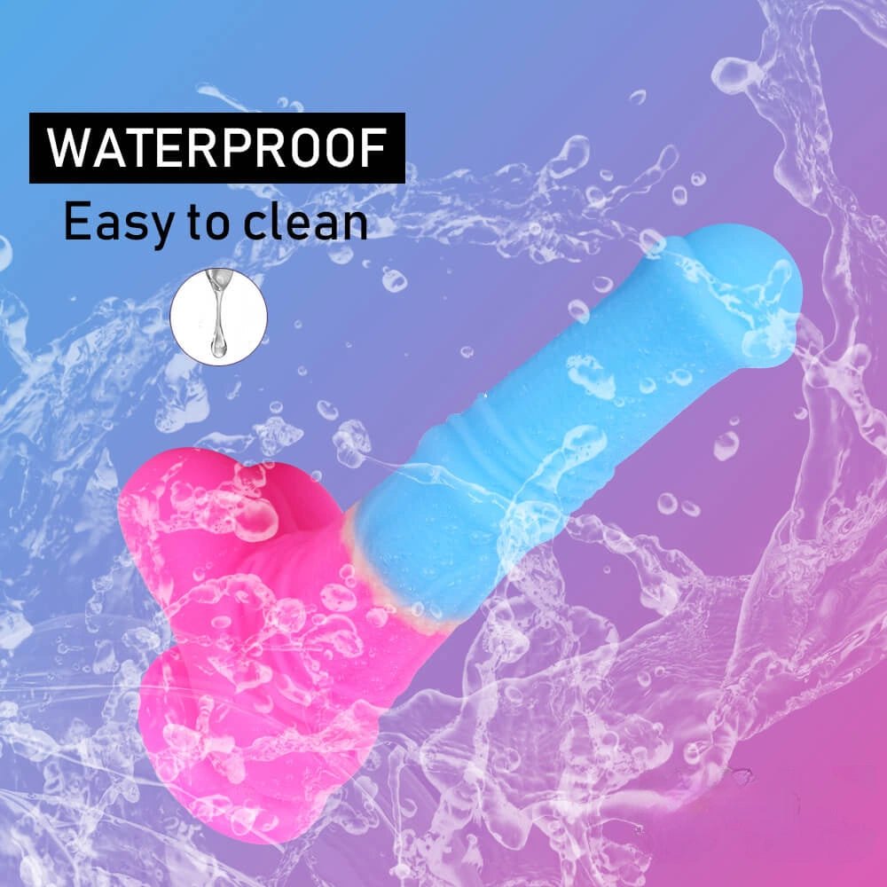 Blue to pink ombre liquid silicone realistic dildo, photo 5