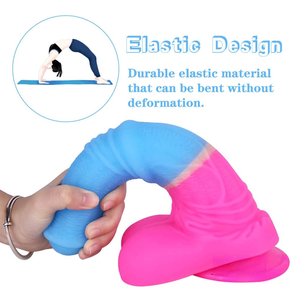 Blue to pink ombre liquid silicone realistic dildo, photo 7