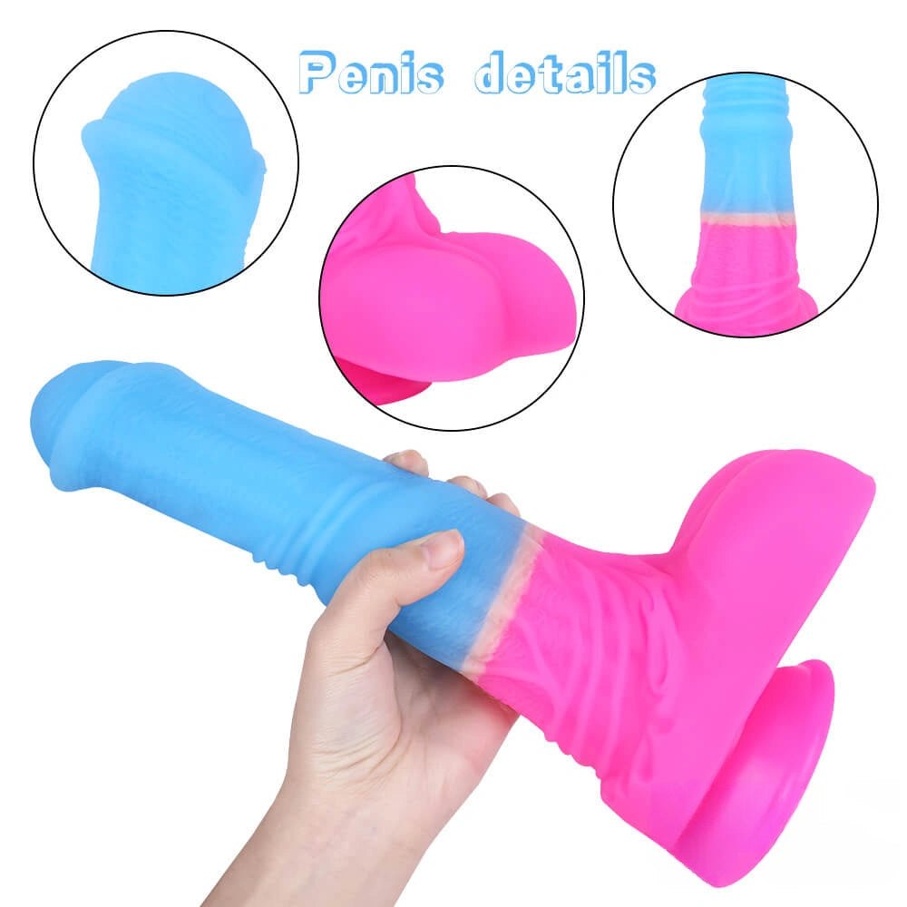 Blue to pink ombre liquid silicone realistic dildo, photo 8