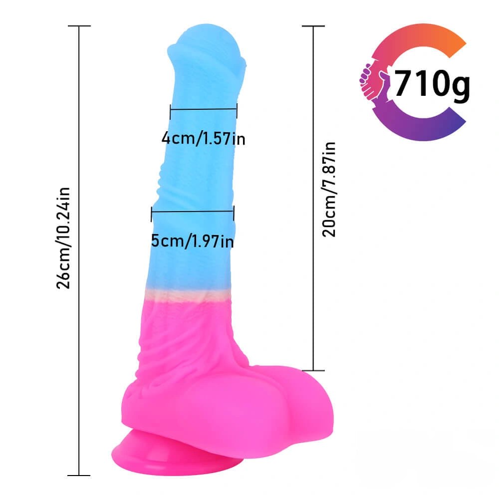 Blue to pink ombre liquid silicone realistic dildo, photo 9