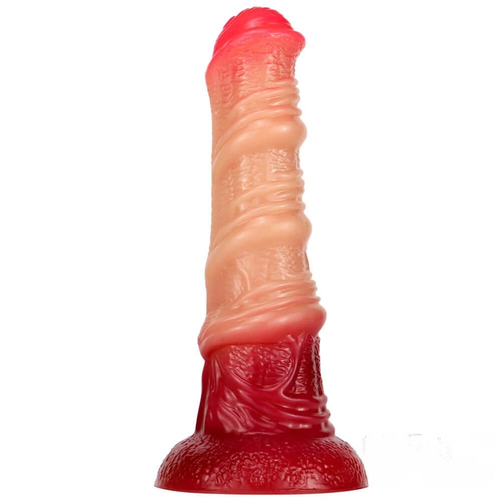 Ombre Red ombre silicone knot dildo with spiral texture and flared base