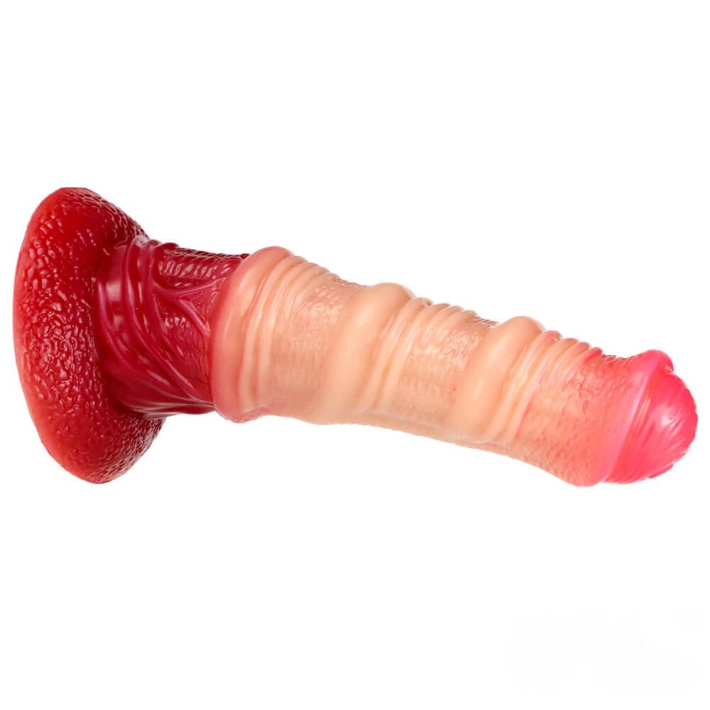 Ombre silicone knot dildo with spiral texture and flared base, photo 10