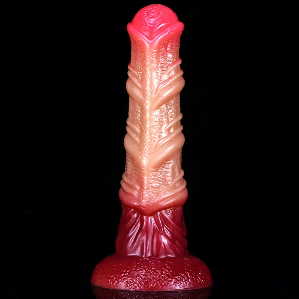 Ombre silicone knot dildo with spiral texture and flared base, photo 2