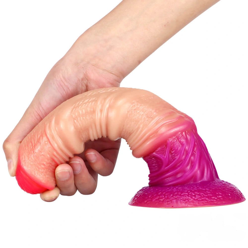 Ombre silicone knot dildo with spiral texture and flared base, photo 6