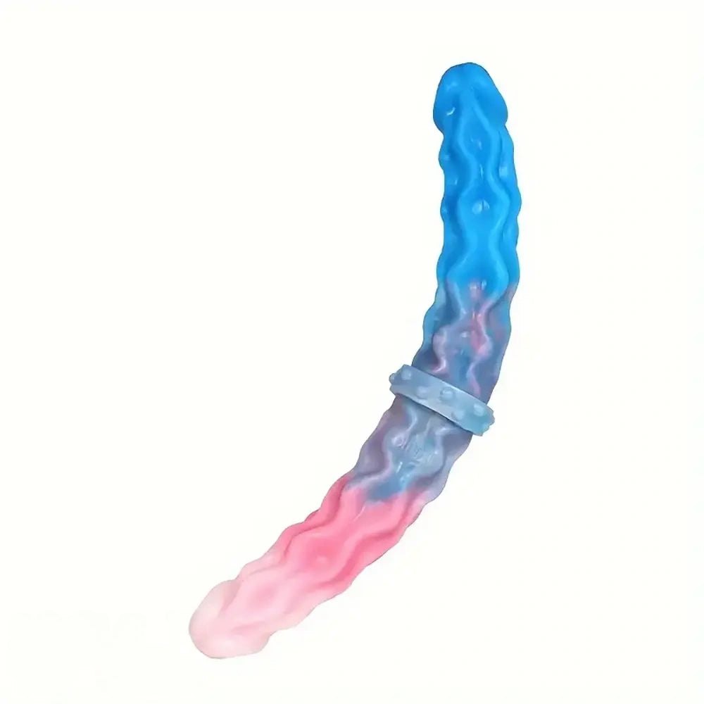Blue and pink ombre wavy silicone double-ended dildo, photo 1