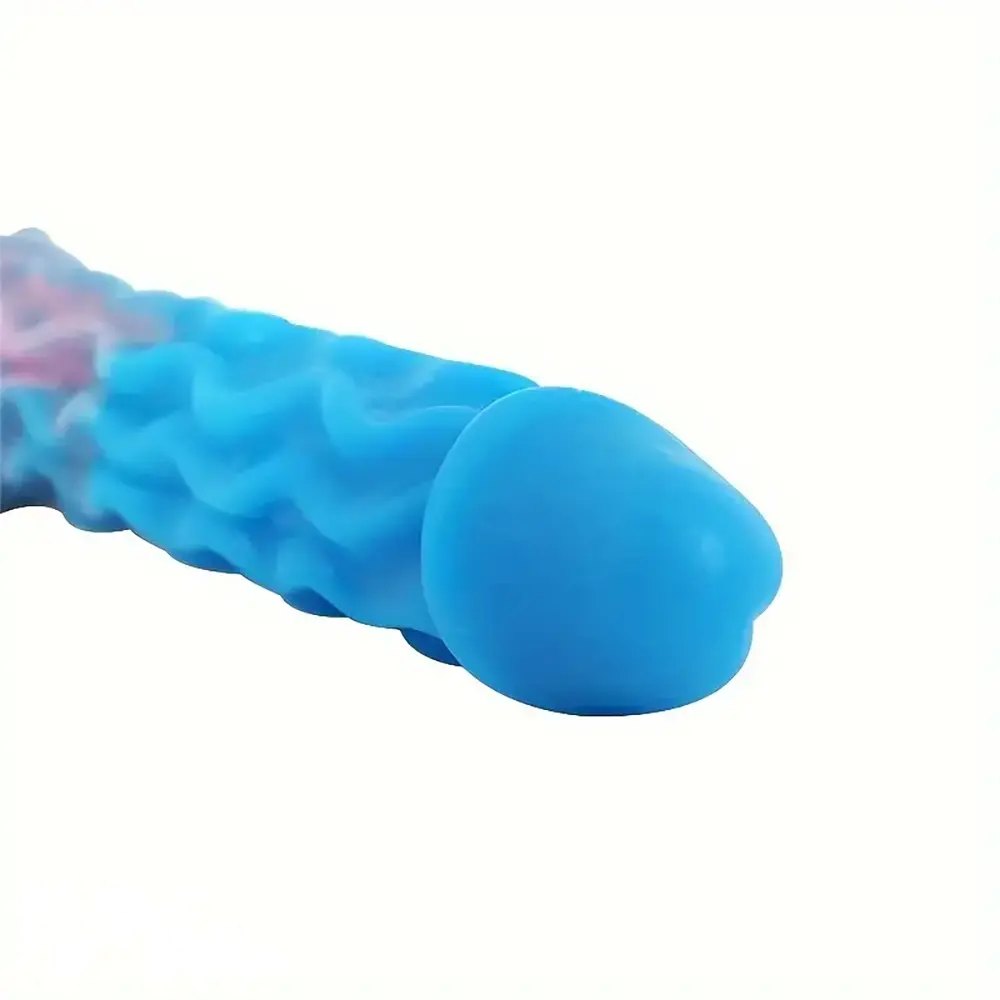 Blue and pink ombre wavy silicone double-ended dildo, photo 10