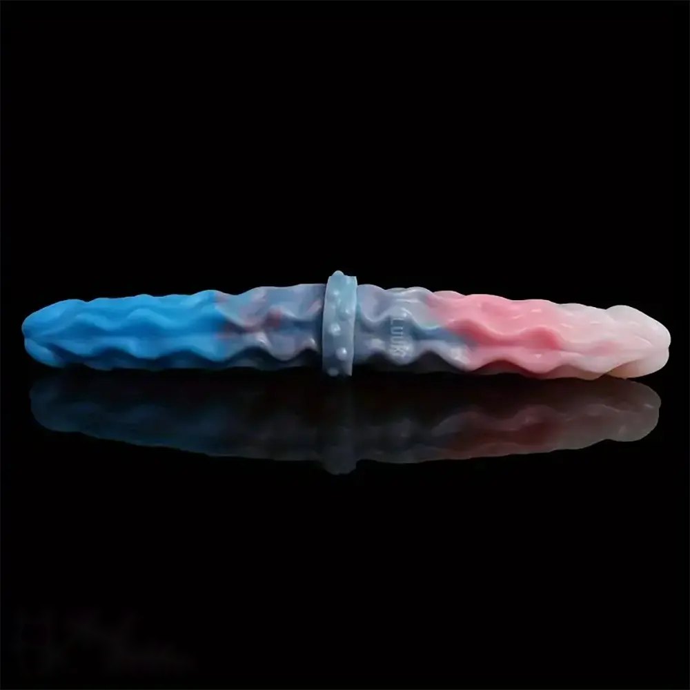 Blue and pink ombre wavy silicone double-ended dildo, photo 11