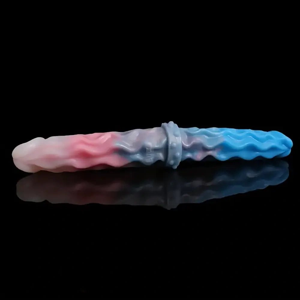 Blue and pink ombre wavy silicone double-ended dildo, photo 2