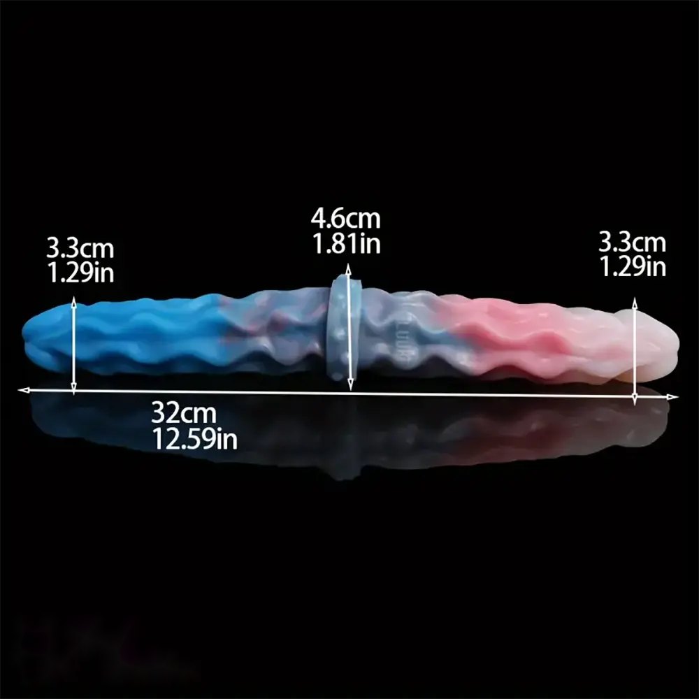 Blue and pink ombre wavy silicone double-ended dildo, photo 4
