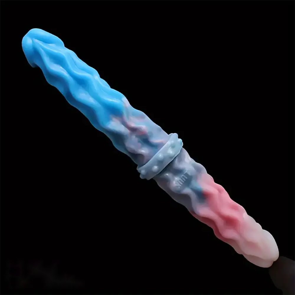 Blue and pink ombre wavy silicone double-ended dildo, photo 5