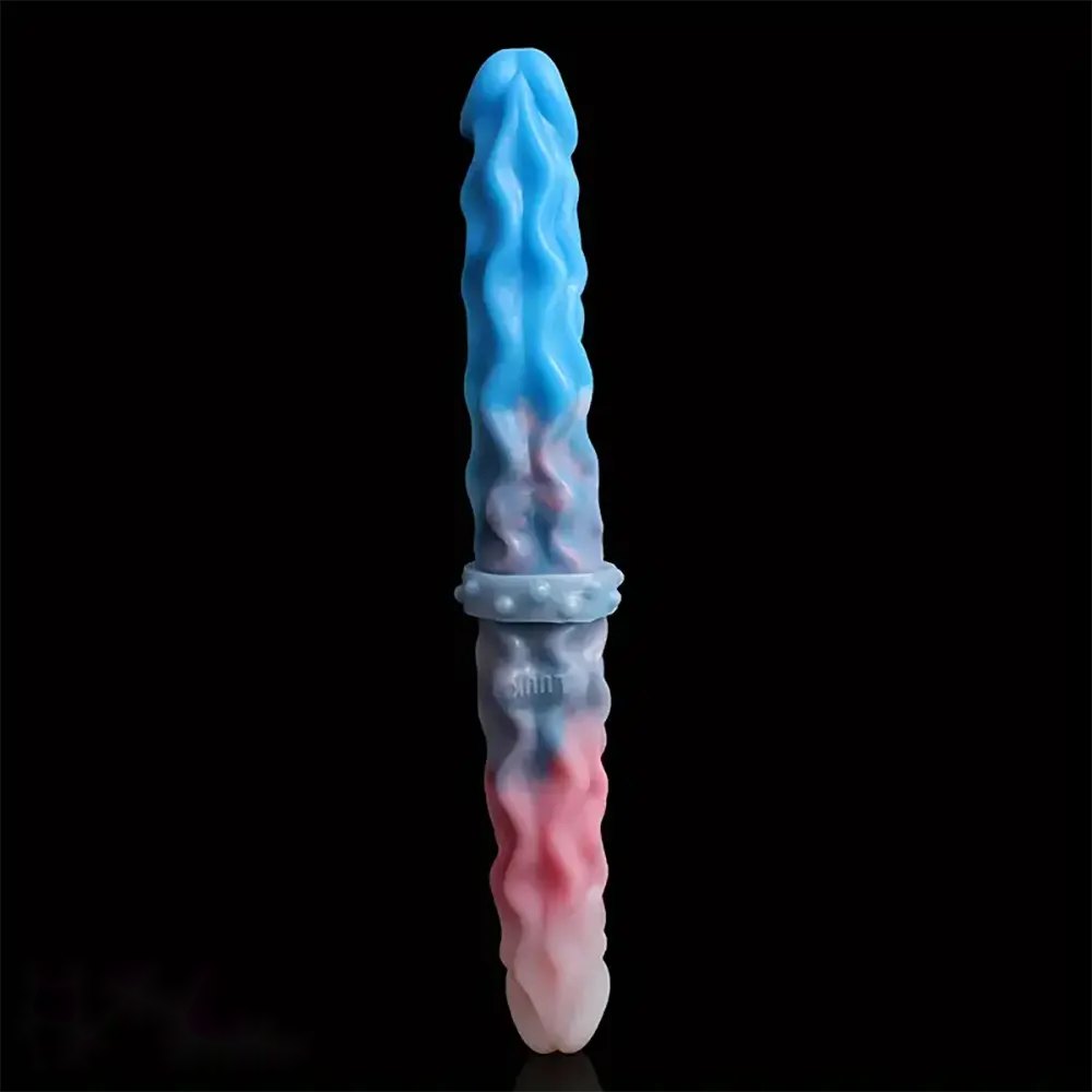 Blue and pink ombre wavy silicone double-ended dildo, photo 6