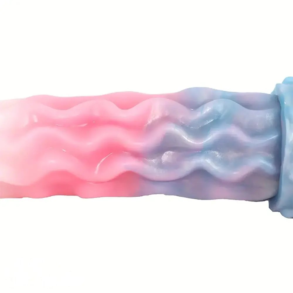 Blue and pink ombre wavy silicone double-ended dildo, photo 8