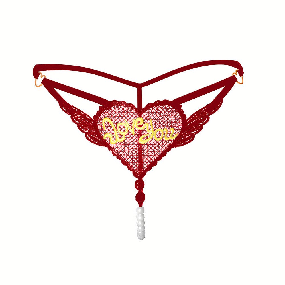 Claret open crotch pearl mesh thong