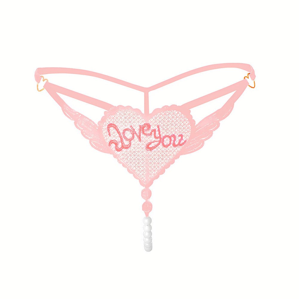 Pink open crotch pearl mesh thong