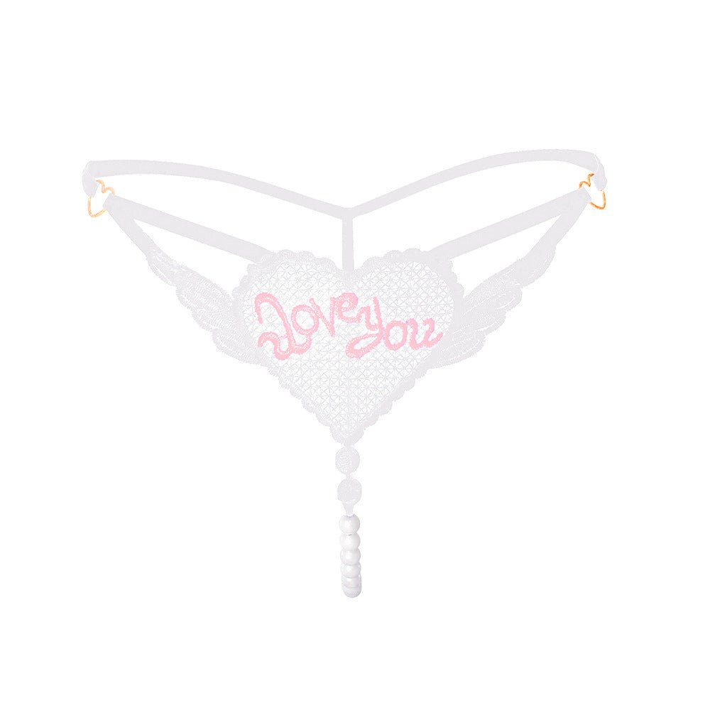 White open crotch pearl mesh thong