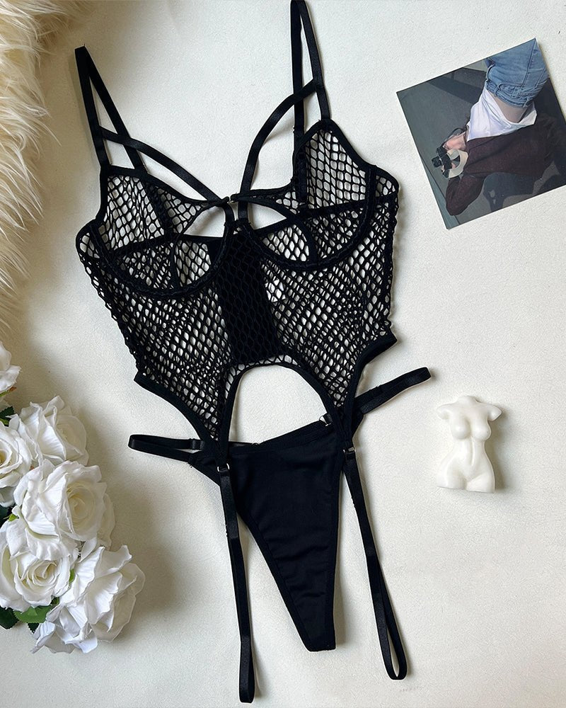 Open cup fishnet see through bodysuit, photo 5