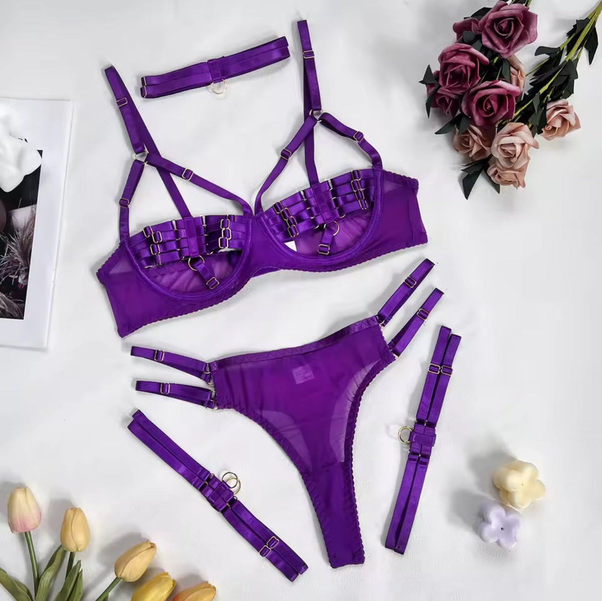 Open cup harness mesh bra set, photo 6