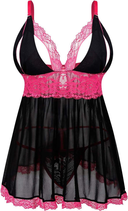 Open cup sheer mesh babydoll, photo 2