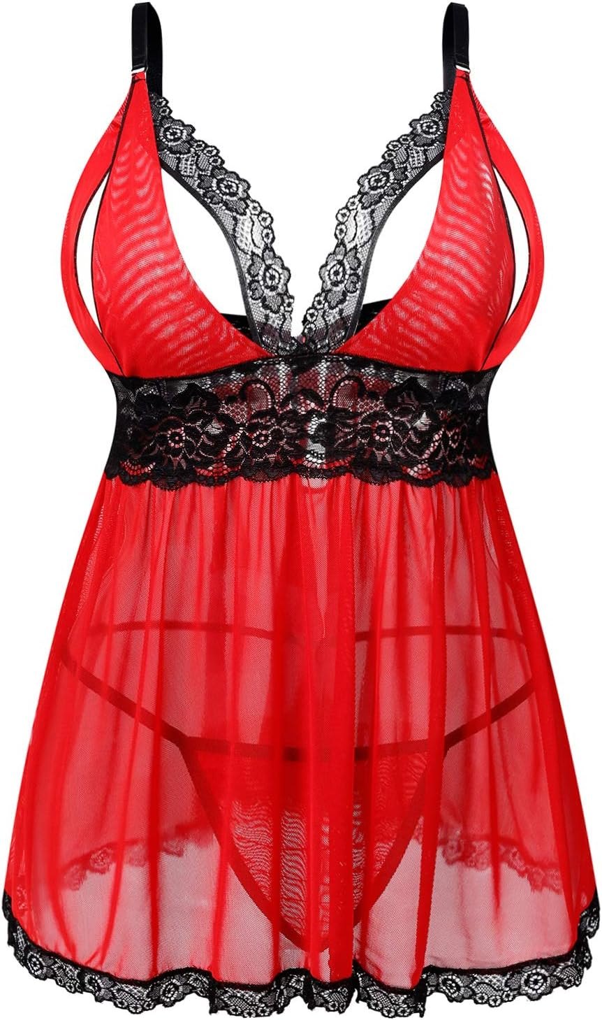 Open cup sheer mesh babydoll, photo 7