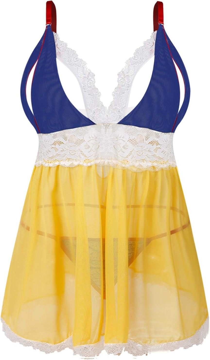 Yellow open cup sheer mesh babydoll