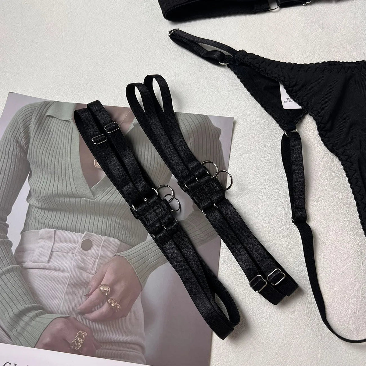 Open cup strappy garter set, photo 11