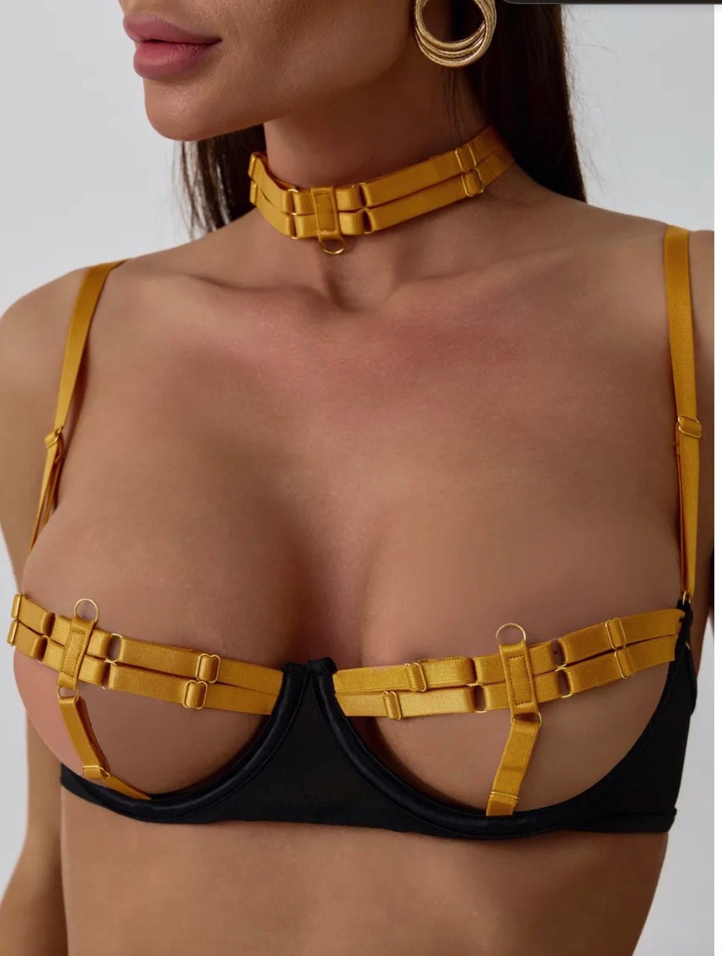 Open cup strappy mesh bra set, photo 2