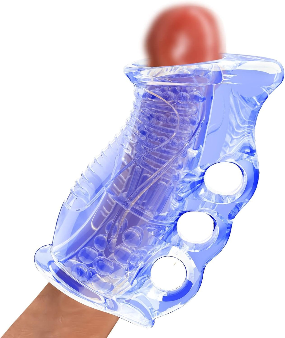 Transparent blue textured male masturbator sleeve, photo 1