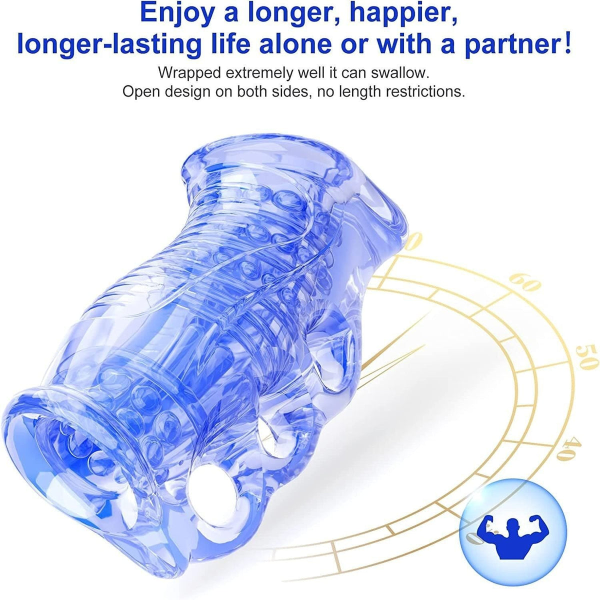 Transparent blue textured male masturbator sleeve, photo 2