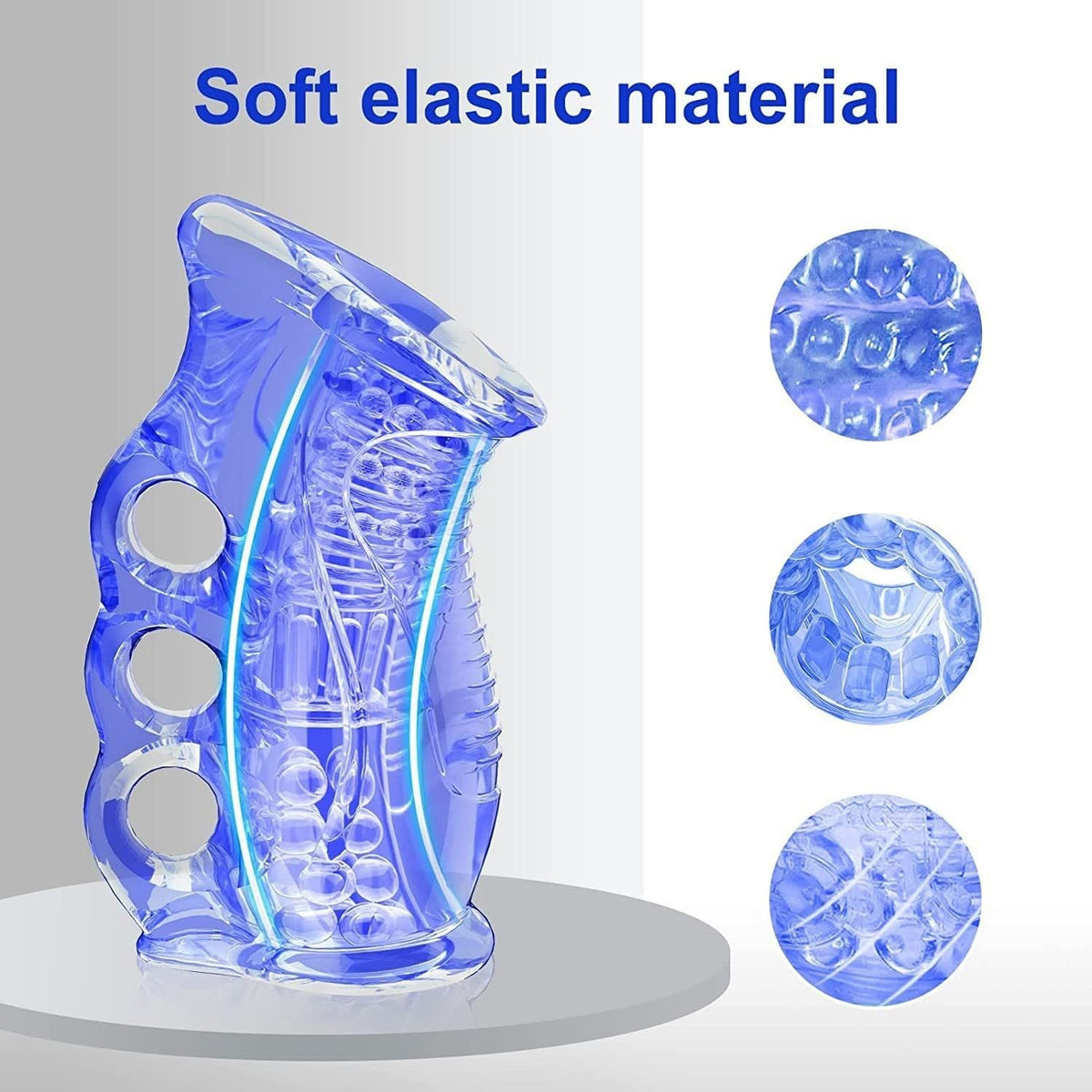 Transparent blue textured male masturbator sleeve, photo 4