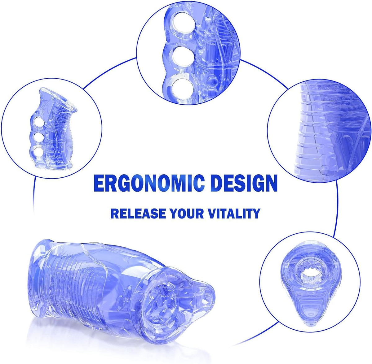 Transparent blue textured male masturbator sleeve, photo 5
