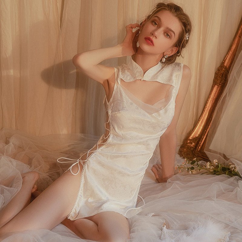 White open fork lace cheongsam roleplay dress