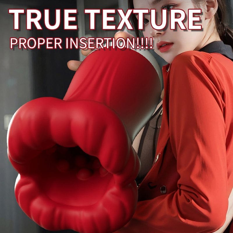 Black and red lip-shaped male masturbator, photo 3