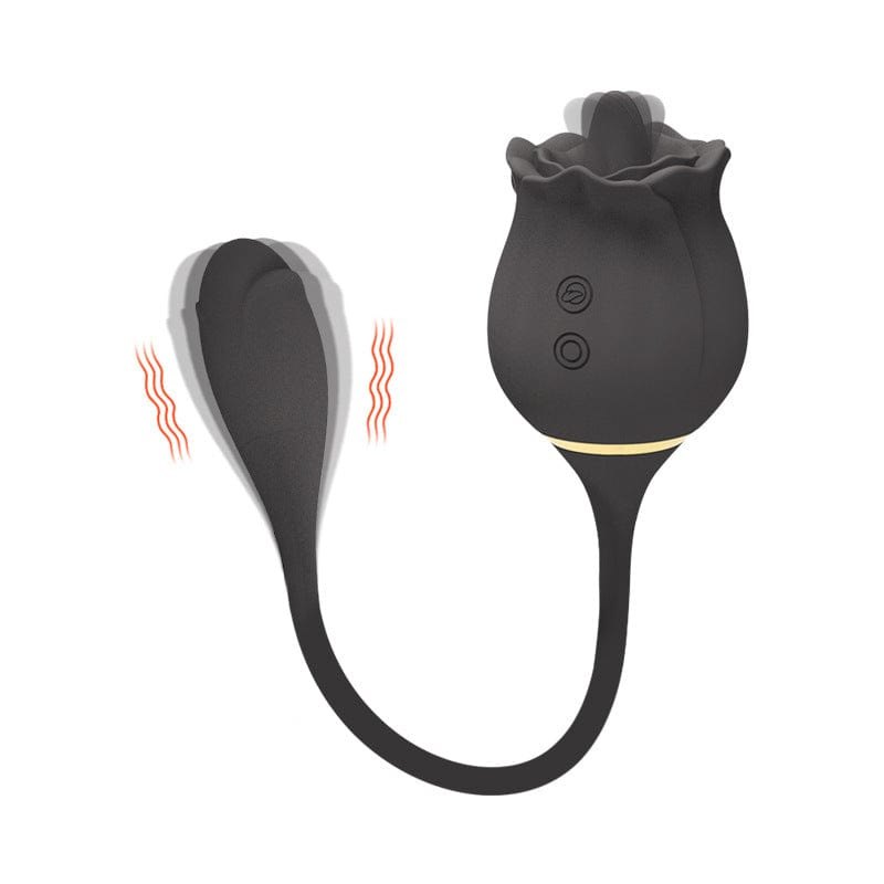 Black rose-shaped tongue licking vibrator with insertable arm
