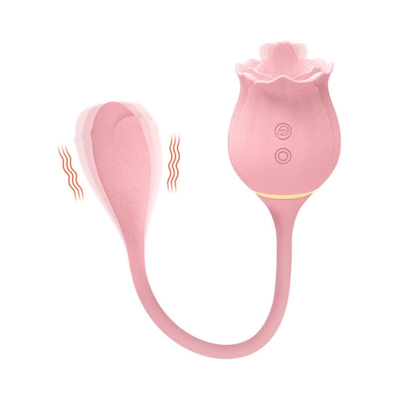 Pink rose-shaped tongue licking vibrator with insertable arm