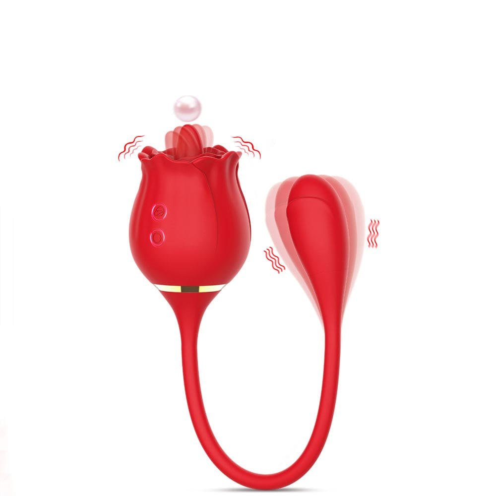 Red rose-shaped tongue licking vibrator with insertable arm