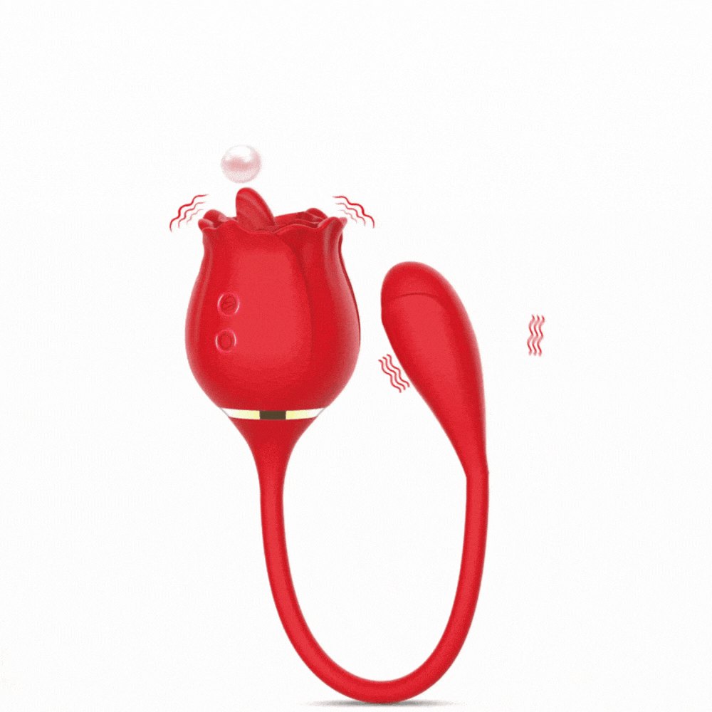 Rose-shaped tongue licking vibrator with insertable arm, photo 1