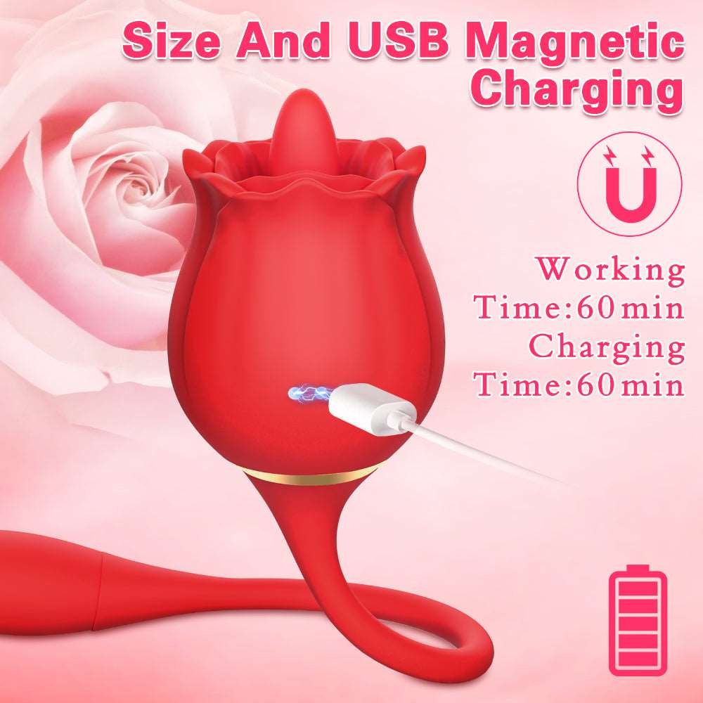 Rose-shaped tongue licking vibrator with insertable arm, photo 7