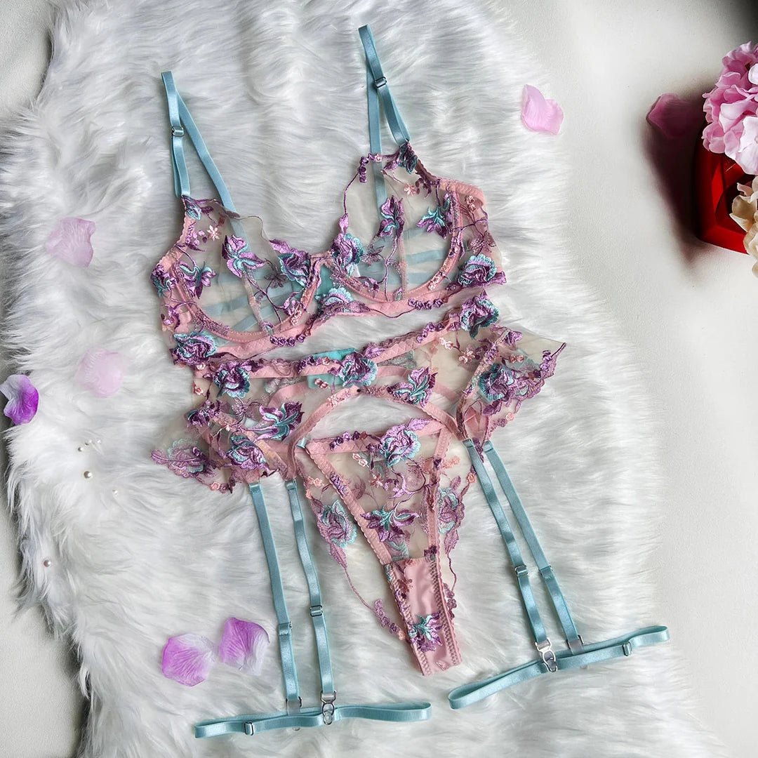 Pastel floral embroidery garter set, photo 5