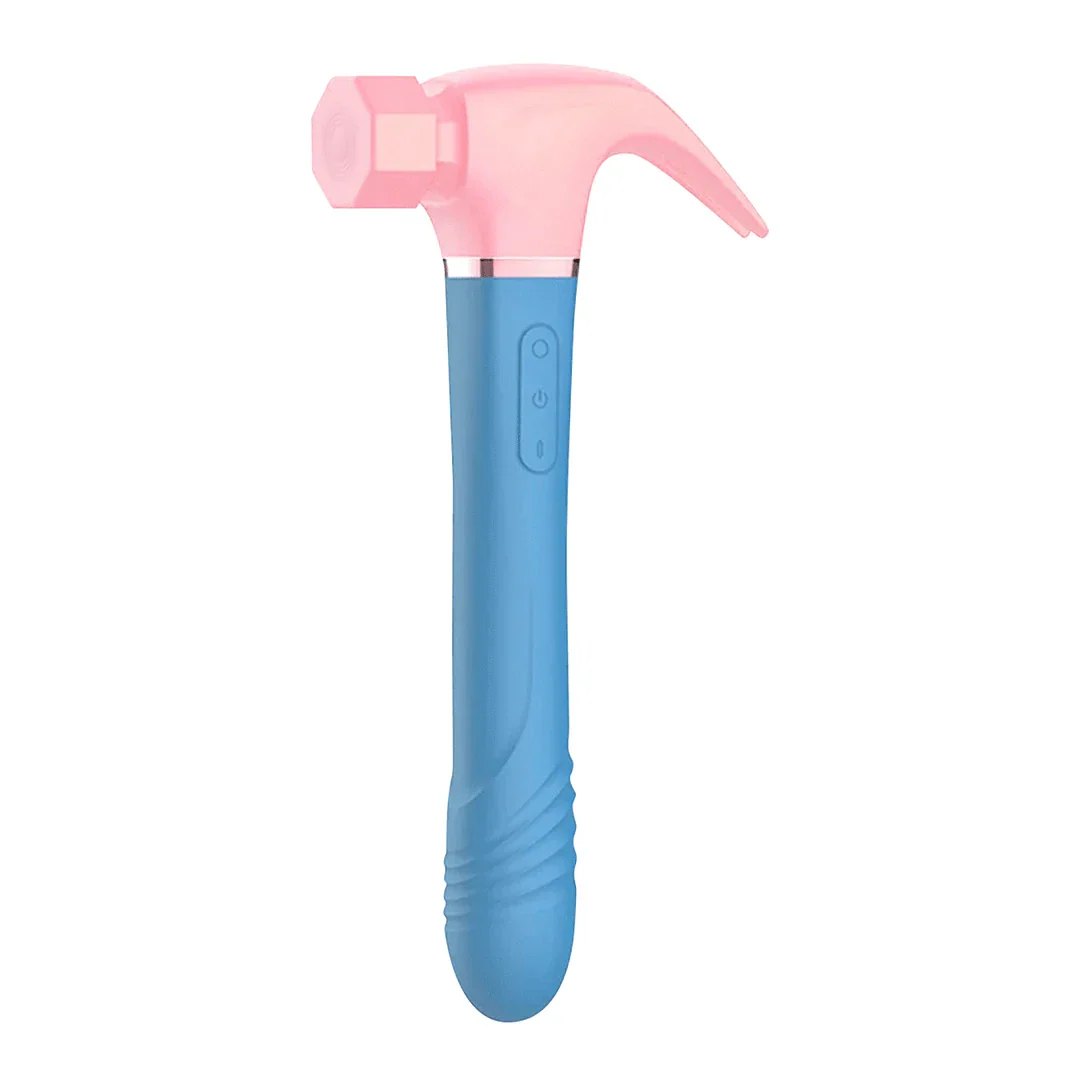 Pink And Blue hammer-shaped suction vibrator