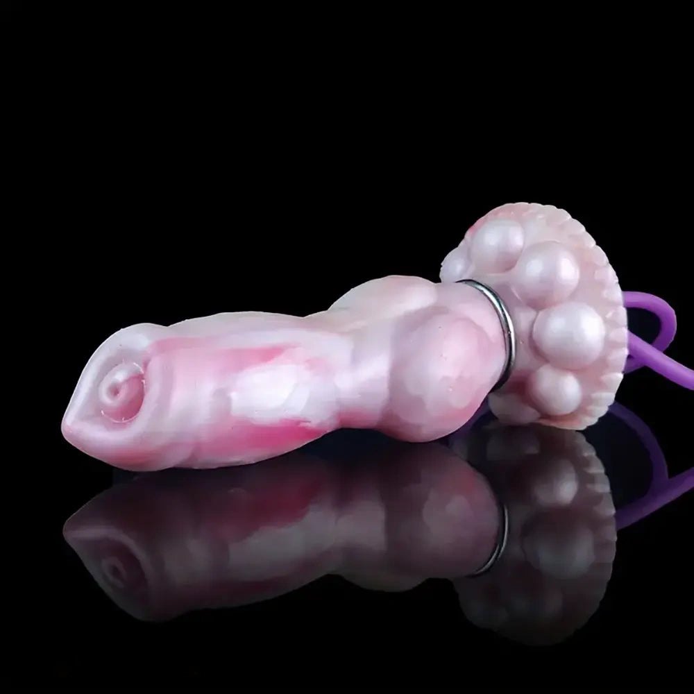 Pearlescent pink knotted animal dildo with suction cup base, photo 5