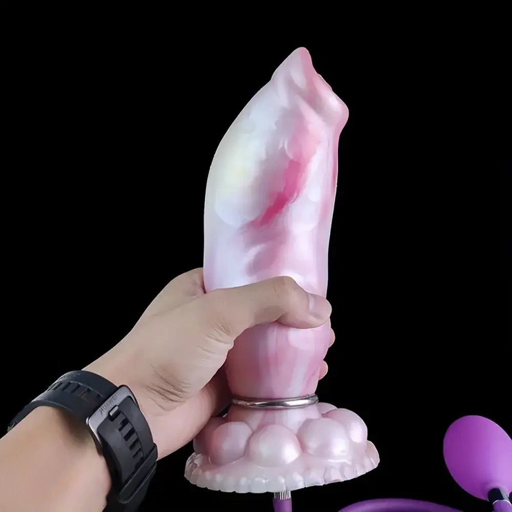 Pearlescent pink knotted animal dildo with suction cup base, photo 7