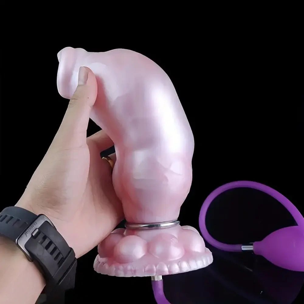Pearlescent pink knotted animal dildo with suction cup base, photo 8