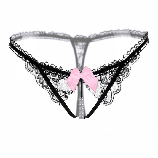 Pearl open crotch lace thong, photo 1