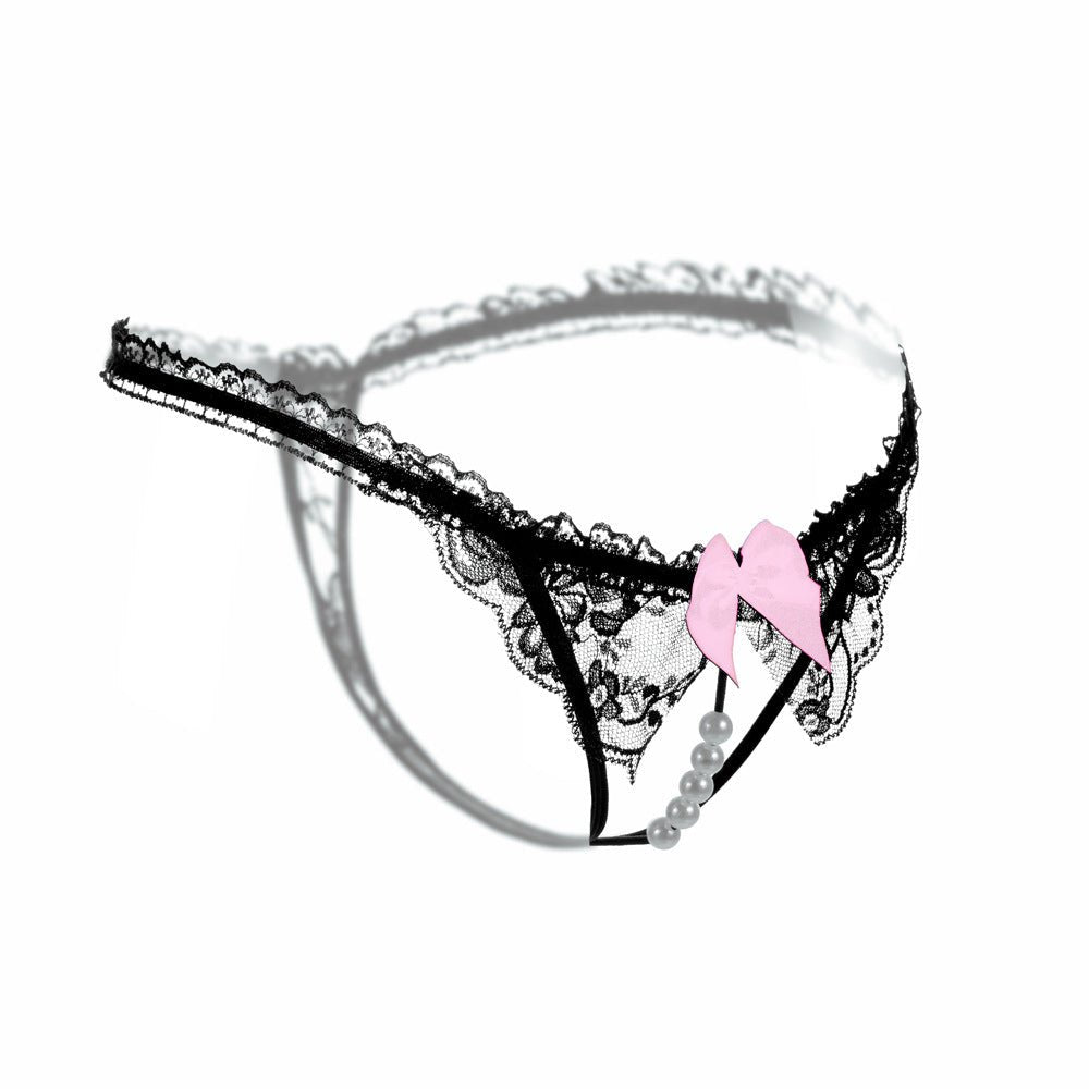 Pearl open crotch lace thong, photo 2