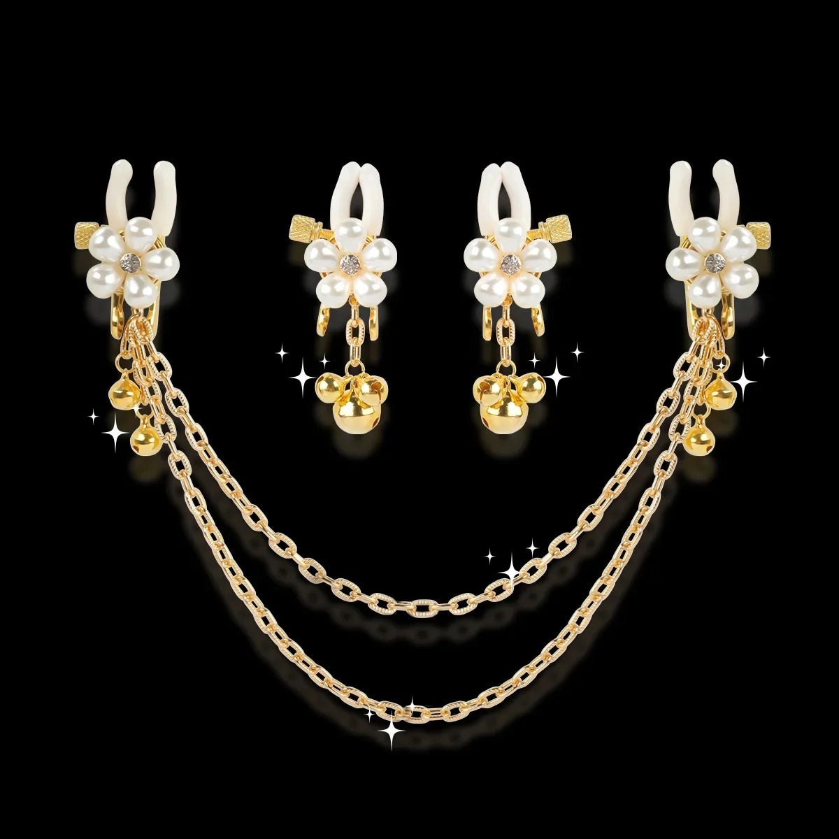 Gold pearl petal nipple clamps with chain, photo 1